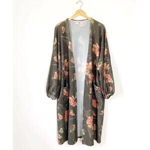 TP Long Shimmery Floral Open Front Kimono Small